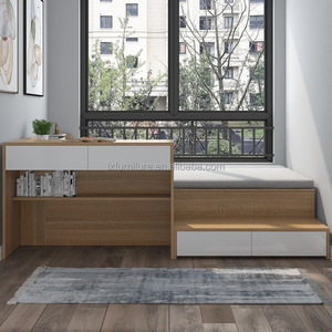 Custom Economical Compact Studio Apartment Furniture Set Durable Wooden Tatami Bed with Flip-Top <b>Storage</b> Wardrobe Desk & Drawers - Product Image 2