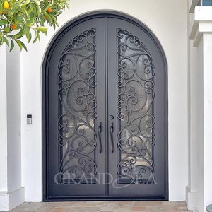 Puerta frontal <span class=keywords><strong>de</strong></span> <span class=keywords><strong>hierro</strong></span> forjado exterior <span class=keywords><strong>de</strong></span> entrada <span class=keywords><strong>de</strong></span> vidrio templado con cerradura inteligente doble <span class=keywords><strong>de</strong></span> Metal australiano <span class=keywords><strong>para</strong></span> casa - Product Image 2