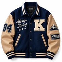 Veste universitaire OEM en mélange de laine coupe ample à manches raglan, broderie personnalisée, manches en cuir véritable, veste Letterman haut de gamme, fabrication en usine