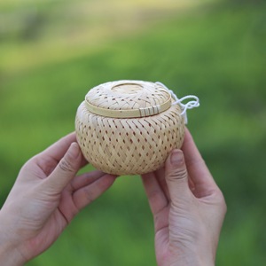 Bamboo Woven Storage Box Round Handmade Craft Gift For Tea Or Small Items - Product Image 1