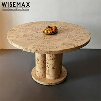 WISEMAX FURNITURE Meubles de maison vintage français, table ronde en bois massif, placage en bois de racine, table de salle à manger durable pour villa