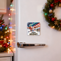 Autocollants magnétiques pour réfrigérateur en acrylique carré à colle liquide sur le thème des fêtes de Noël Ski Santa