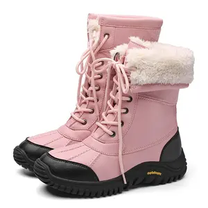 Dropshipping Leather Women's Snow Boots Winter Waterproof Boots Thick Fur Warm Women Shoes Luxury Boots For Women