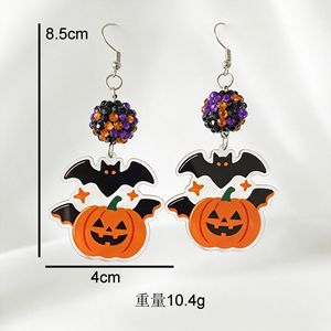Vente en gros transfrontalière Nouveauté Halloween Boucles d'oreilles créatives modernes en plastique acrylique motif chauve-souris, fantôme, citrouille - Product Image 2