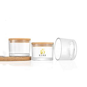 Récipients pour bougies <span class=keywords><strong>à</strong></span> 3 mèches avec couvercle en bambou Grand pot <span class=keywords><strong>à</strong></span> bougie en verre transparent <span class=keywords><strong>à</strong></span> large bouche - Product Image 1