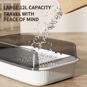 Bandeja de arena rectangular grande de plástico para gatos, fácil de limpiar, para baño y limpieza, venta al por mayor - Product Image 3