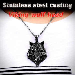 Ss8-354p Acier Soldat Punk Biker Chaîne Charme Animal Bijoux Viking <span class=keywords><strong>Nordique</strong></span> Hommes Pendentif Tête de Loup Collier - Product Image 6