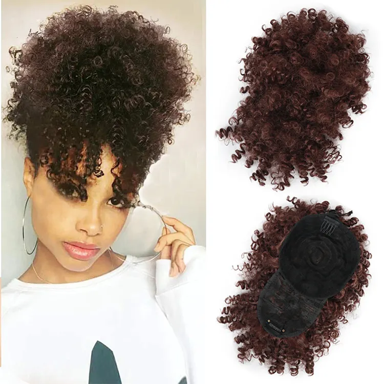 New Curly Bangs Drawstring Kinky Curly Hair Bangs Synthetic Hair Extensions Clip On Front Hairpieces Adjustable Chignon