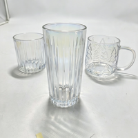 Ensemble de 3 tasses en verre texturé irisé, gobelets à nervures verticales, mug en verre gaufré avec motif d'arbre de Noël pour les boissons chaudes, cadeau