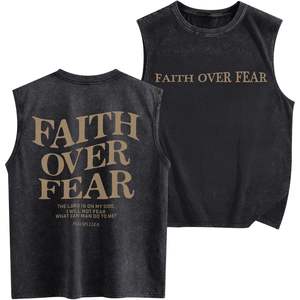 Camiseta sin mangas personalizada para hombre, estilo cristiano, para gimnasio, con estampado gráfico, corte muscular, Faith Fear, talla XL, con capucha - Product Image 2