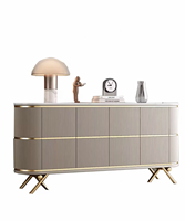 Meuble de rangement moderne de style buffet, grande capacité, en acier inoxydable, plateau en marbre, table console décorative, table d'appoint, meubles de maison