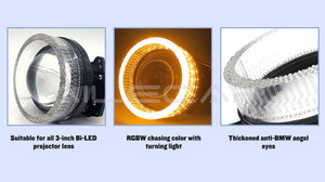 3 inch RGBW đuổi theo tích hợp chiếu tấm vải liệm vòng tròn hình dạng pha lê DRL với lần lượt ánh sáng thiên thần mắt chiếu tấm vải liệm cho xe - Product Image 6