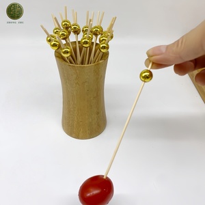 Eleganti Spiedini <span class=keywords><strong>per</strong></span> Cocktail in Bambù Fatti a Mano, Stuzzicadenti <span class=keywords><strong>per</strong></span> Antipasti, Frutta, <span class=keywords><strong>Feste</strong></span>, Decorazioni <span class=keywords><strong>per</strong></span> Alimenti con Perle Dorate, Accessori <span class=keywords><strong>per</strong></span> Charcuterie - Product Image 4