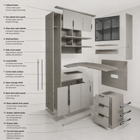 Armoire moderne en verre gris avec étagères ouvertes, tiroirs et porte coulissante, meubles de chambre à coucher, fabrication sur mesure OEM