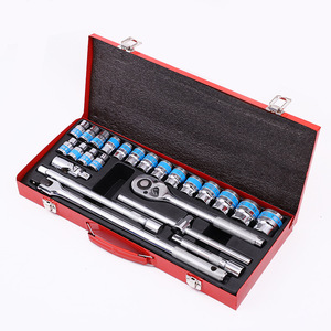 24 Pcs Combination Metal Hardware Tool Box Car Repair Socket Ratchet Wrench Set With Tools