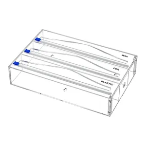 3 in 1 şeffaf akrilik şal dağıtıcı ile kesici kalay folyo organizatör çekmece ile 12 etiketleri akrilik alüminyum folyo tutucu