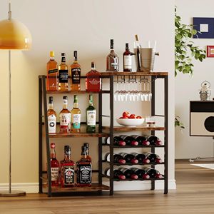 Mueble <span class=keywords><strong>Bar</strong></span> para Licores, Independiente, con Soporte para Vasos y Rejillas, Estante Trapezoidal para Exhibición de Botellas de Licores - Product Image 2