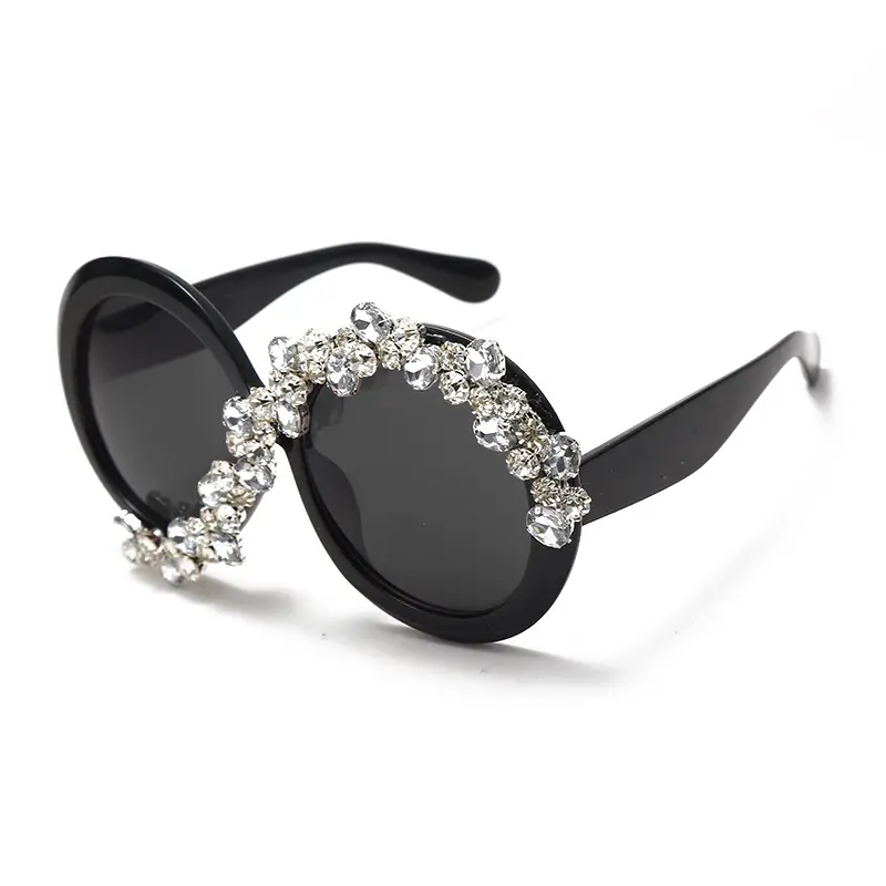 High quality rhinestone round bling sunglasses men women luxury eyeglasses handmade vintage diamond shades eyewear