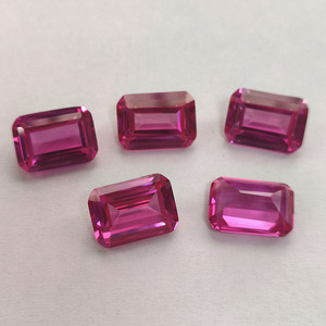 Corte Esmeralda Rosa 3 #   Corindón Sintético, Corte Octogonal Escalonado de 10x14mm, Gema Suelta para Joyería - Product Image 2
