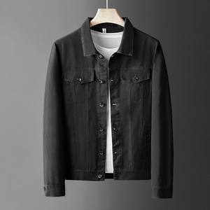 Chaqueta de Hombre para Otoño/Invierno, Estilo Vintage, Bordada, con Parches, Transpirable, Decoración de Botones de Mezclilla, Negra, Tejida - Product Image 3