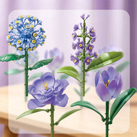 10 types de fleurs artificielles décoratives en plastique 3D, en gros, personnalisées, bon marché, nouvelles, en forme de bouquet, blocs de construction botaniques