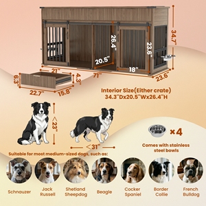 Furniture Style Double Dog <b>Crate</b> 71'' Walnut Woodgrain Top 3 Drawers Large Kennel Pet Furniture - Product Image 5