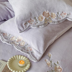 Parure de lit en molleton floral Duoximeimiankang 4 pièces, draps et housses de couette brodés pour usage domestique - Product Image 4