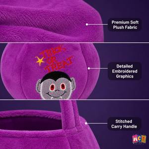 Sac à bonbons en peluche d'Halloween pour enfants – 5 modèles – Velours doux – <span class=keywords><strong>Citrouille</strong></span>, Sorcière, Chat, Vampire – Écologique, Réutilisable, Personnalisable – Pour Fête - Product Image 4