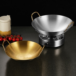 Olla Pequeña para Alimentos Secos, de Acero Inoxidable 201 Engrosado, Dorada, con Asas, para Alcohol, <span class=keywords><strong>Wok</strong></span>, Restaurante, Multiusos, para Mariscos Picantes, Sin Recubrimiento, para Gas - Product Image 1