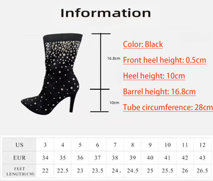 Bottines à talons hauts pointus noires en daim élastique avec strass et talon fin, type chaussettes, tailles 35-42 - Product Image 6