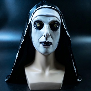 Máscara de látex de monja sinistra al por mayor con capucha de tela cosida, rostro pálido como de fantasma, ojos oscuros manchados, accesorio de cosplay para Halloween - Product Image 3