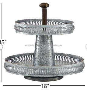 Soporte redondo moderno para pasteles y dulces, Hierro de metal galvanizado de dos niveles con tapa superior de madera para decoración del hogar y fiestas - Product Image 5