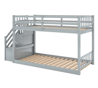 Lit superposé en bois avec escalier pour les chambres d'enfants et d'adolescents - Meubles de chambre à coucher gris