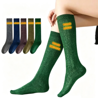 Chaussettes en coton tricoté brillant avec logo personnalisé, paillettes métalliques, fil doré et argenté, chaussettes longues unisexes