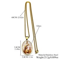 Collier pendentif Notre-Dame du Mont Carmel en acier inoxydable, avec photo ovale en verre, religieux, Vierge Marie, Bébé Jésus, catholique