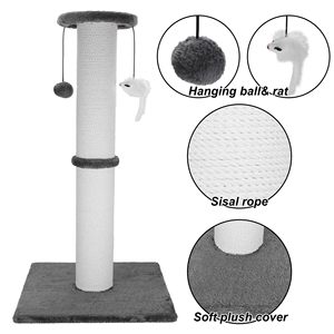 Tiang Garukan Kucing dari Tali Sisal Alami Tebal, Dapat Disesuaikan, Warna Abu-abu, Dilengkapi Bola Kecil, Mainan Pohon Panjat Kucing - Product Image 3