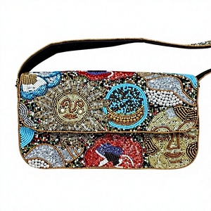 Women's Bohemian Beaded Crossbody Bag <b>Square</b> Flap Clutch With Sun Cartoon Pattern Shoulder Strap - Product Image 1