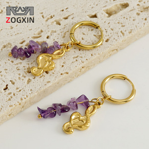 Zogxin Gold Hoop Earrings With Purple Stone Musical Note Design For Women Fashion Jewelry - Product Image 1