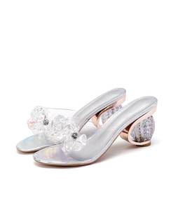 <span class=keywords><strong>Sandalias</strong></span> de tacón alto con punta abierta para <span class=keywords><strong>mujer</strong></span>, zapatos informales de PVC con diamantes de imitación plateados para uso diario en el hogar - Product Image 5