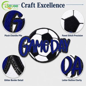 Parches Termoadhesivos de Letras de Chenilla con Purpurina para el Día del Partido de Fútbol, Bordados al por Mayor, Lentejuelas Personalizadas para Ropa y Sombreros - Product Image 1