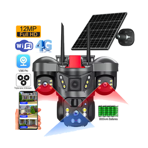 Caméra de sécurité sans fil solaire V380Pro 12MP 3 objectifs 3 PTZ IP66 avec détection de mouvement, suivi automatique, réseau 4G et Wi-Fi - Product Image 1