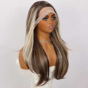 Perruque en dentelle de soie japonaise, mèches brunes dorées, <span class=keywords><strong>cheveux</strong></span> <span class=keywords><strong>longs</strong></span> bouclés, perruque naturelle à dentelle frontale 13*4 - Product Image 1