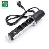 Centro de Energía Emergente Oculto para Escritorio con Tomas de Corriente EU y US, Material Plástico, Enchufe y Carga USB para Espacios de Trabajo Modernos