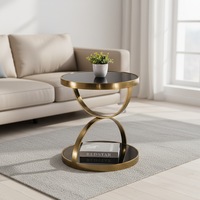 Table basse moderne en acier inoxydable noir durable, meubles de salon, verre trempé rond