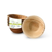 Tazones pequeños redondos de hoja de palma de 275 ml para postres fríos y servicio en heladerías.