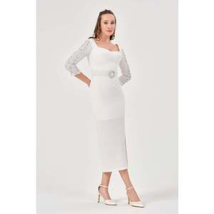 DANS Pull décontracté écru pour femme, motif uni, épaisseur standard, col rond, manches longues, tailles 38-42 - Product Image 3