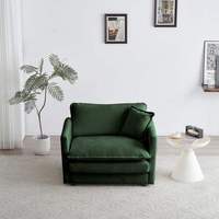 Fauteuil de lecture individuel en chenille verte, rembourré, avec assise profonde et coussin décoratif pour salon