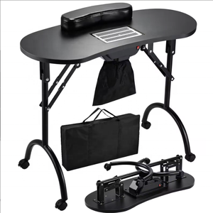 <b>Foldable</b> Manicure Table Nail Technician <b>Desk</b> Portable Workstation with Rolling Wheels Large Drawer Client Wrist Pad Carrying Bag - Product Image 1