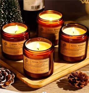 Bougie parfumée en verre avec couvercle en étain bougie parfumée en bois sablier coffret cadeau de luxe - Product Image 3