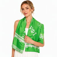Écharpe longue en satin imprimée Phi Lambda, châle en soie vert à lettres grecques pour femmes de la sororité, idéal pour les affiliaisons estivales des confréries